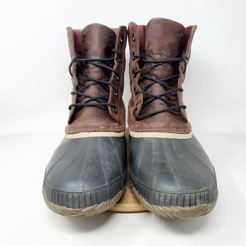 Sorel Boots Men 12 Cheyanne II Brown Leather Winter Lace Up Waterproof Duck Shoe